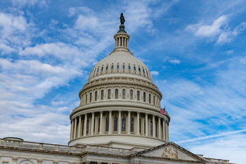 Obraz premium USA Capitol skyline Washington DC sky. USA democracy freedom patriotic symbol. USA Congress Senate vote elections. USA iconic national monument.