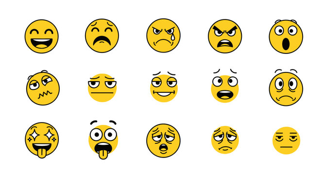 Set of yellow Easter eggs smiley emoticon faces vector illustration with happy sad angry and cheerful expressions icon set