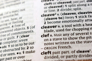 Fototapeta premium Detail Of English Dictionary Page And Word Pronunciation Of - clever