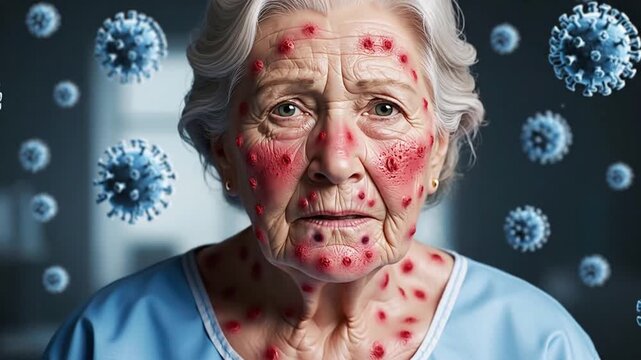 Elderly Woman with Viral Rash, Representing Disease and Illness Concept