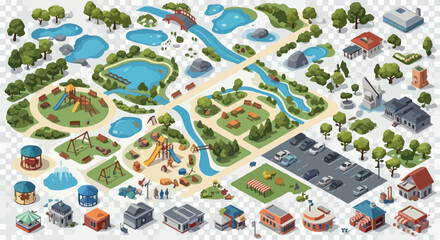 Fototapeta premium Isometric City Map Builder Elements Set Vector