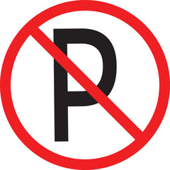 Red circle with a diagonal line and the letter P representing a no parking sign isolated on a white background for traffic and regulation concepts