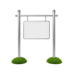 Obraz premium Blank hanging sign board with grass on transparent background