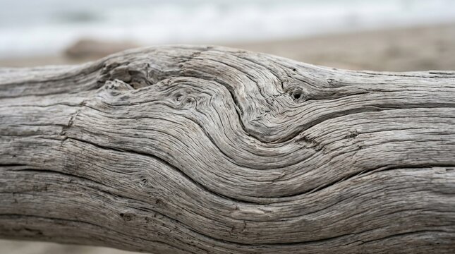 Close-up of weathered driftwood with intricate grain patterns.