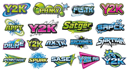 Set of colorful vector sale labels and comic transportation signs featuring a fun cartoon car, toy train, and airplane illustration for children © Rizky