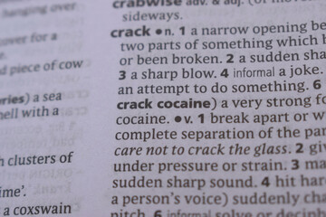 Fototapeta premium English Dictionary Book Page Close Up With The Word Definition Of - crack cocaine