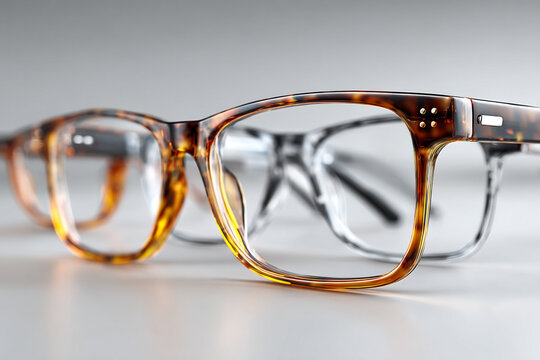 A pair of stylish tortoiseshell glasses with clear lenses on a white surface