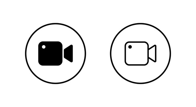 Video camera icon in circular outline. Media recording symbol
