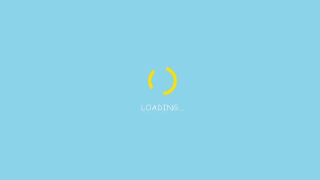Yellow Circular Progress Bar Loading Animation on Blue Background