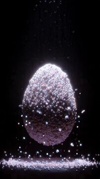 Macro photograph of a shimmering, textured, oval object with scattered particles, evoking a sense of cosmic wonder and scientific discovery against a dark background