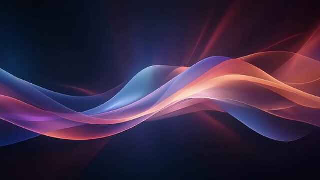 Abstract multicolor light waves flow smoothly in a dark space, blending blue, purple, pink, and orange tones with soft glow and layered motion that create a modern and futuristic visual mood.
