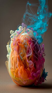 A vibrant Easter egg adorned with swirling clouds of colorful ink in a mesmerizing display of creativity and artistic expression