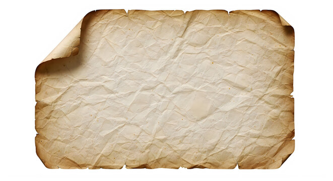 An aged piece of parchment with a vintage and weathered appearance isolated on transparent background