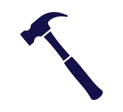 Simple navy blue doodle out line illustration of a hand sledge hammer tool on white background