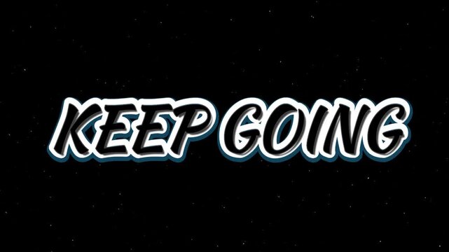 Powerful "Keep Going" text animation, featuring bold, stylized letters that dynamically glow and pulse with an energetic light ray burst effect, radiating from behind against a dark, evolving backgrou