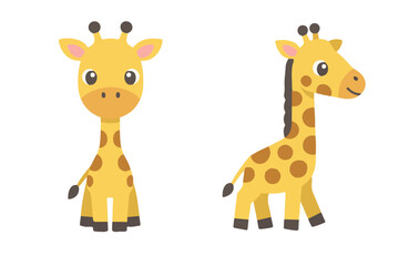 Obraz premium Cute Giraffe Character Vector Set, Standing and Side View Safari Animal Illustration for Kids Wall Art and Greeting Cards