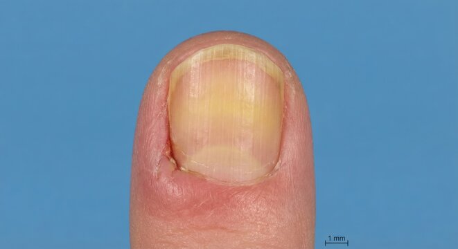 Macro of fingernail with chronic paronychia infection