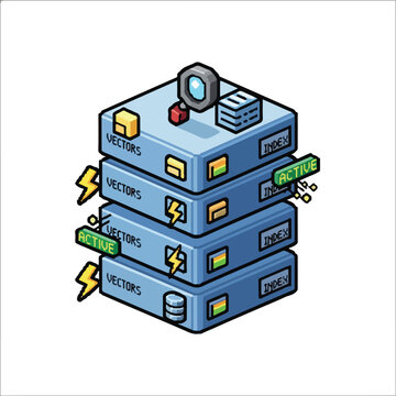 stacked server towers with lightning bolts