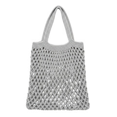 A stylish woven tote bag with a unique pattern and sturdy handles isolated on transparent background