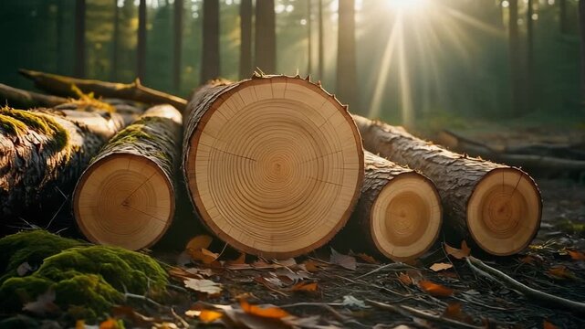 Stack of cut firewood logs piled together in a natural forest setting
