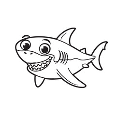 Fototapeta premium Smiling Shark Icon: A charming cartoon shark, rendered in a clean outline, radiates friendliness with a wide smile, captivating the viewer with its cheerful demeanor.