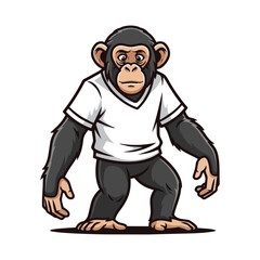 Naklejka premium Cartoon monkey in white shirt standing.