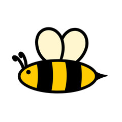 Obraz premium Cute cartoon bee character. Simple flying bumblebee icon. Yellow and black bee illustration. Flying bee logo