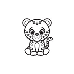 Obraz premium Adorable Tiger Cub: A cute and captivating line art illustration of a baby tiger cub, rendered in a simple yet charming style, ready to be colored.