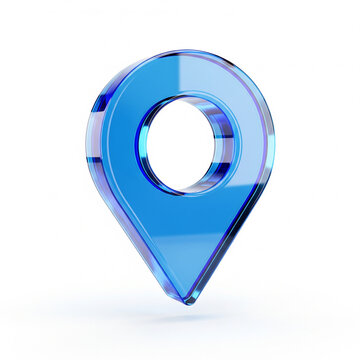 3D Blue Glass Map Pin, Location Pointer Icon, GPS Marker Symbol, Glossy Destination Spot, Navigation Geo Element, Place Sign