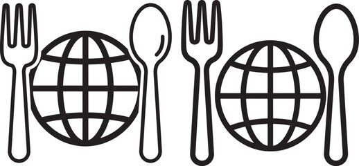 Global food icon silhouette with fork and spoon