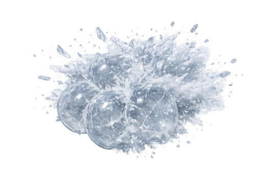 Frozen ice balls breaking exploding with splash elements