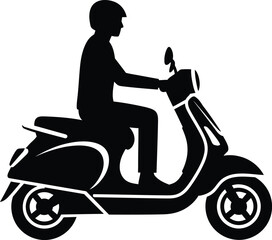 Silhouette of a person riding a scooter on a plain background © MissSonia