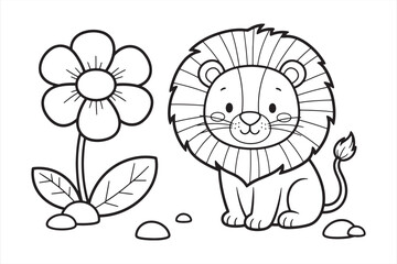 Obraz premium A lion sitting next to a flower in a simple line drawing