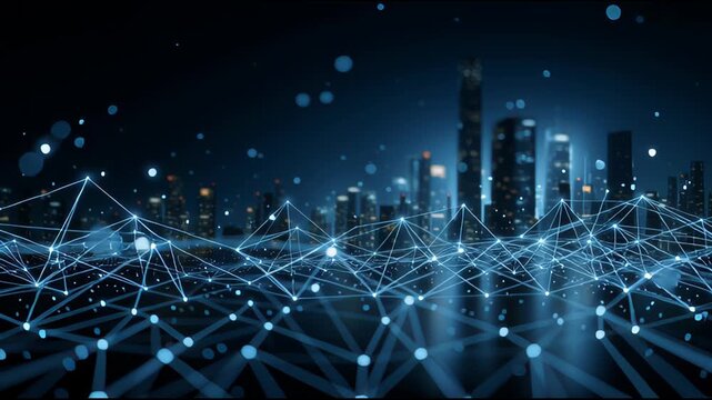 Futuristic Cityscape Connectivity Network Background.