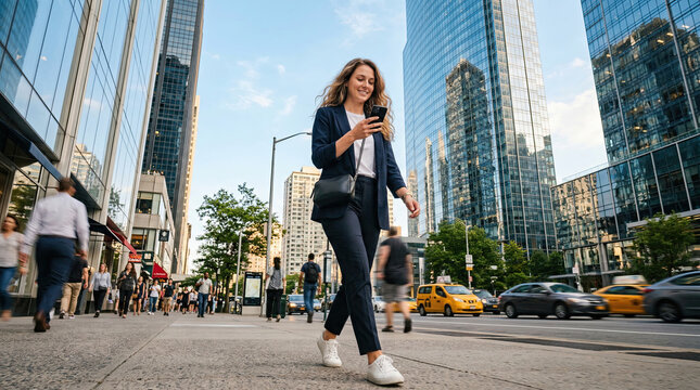 Urban Woman Using Smartphone While Walking