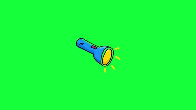 Hand drawn flashlight animation for camping and night adventure. Ideal for outdoor, survival, and scouting themes.green screen chroma key and white background
