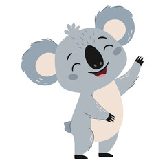 Naklejka premium A cute, happy koala waving its paw. A flat vector illustration in a simple, child-friendly style . Vector illustration