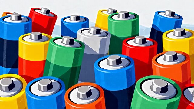 Colorful batteries in various sizes