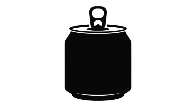 A stark black silhouette of a standard aluminum beverage can with an open pull tab silhouette