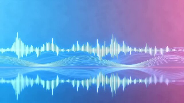 Pink sound wave visualization with reflection on blue gradient background