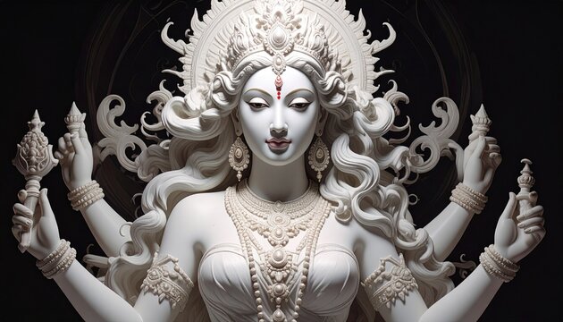 Elegant Goddess Durga Face Sculpture with Ornate Crown and Sacred Expression