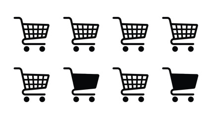 Shopping cart icon set vector, supermarket trolley symbols collection, retail e-commerce basket illustration isolated black silhouette bundle design, minimal and modern vector icons for online © MASUD MOMENA