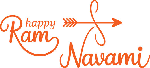 Happy Ram Navami orange vector typography with bow and arrow symbol for Indian Hindu festival celebration greeting card design isolated on white background © Sarsati25