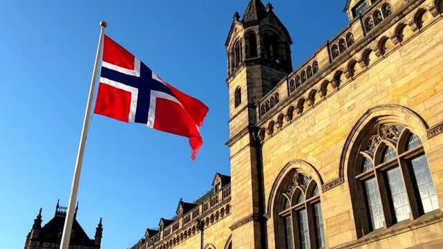 Norway flag waving building 17.