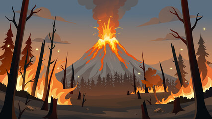 Volcano Eruption and Forest Fire © uigodesign