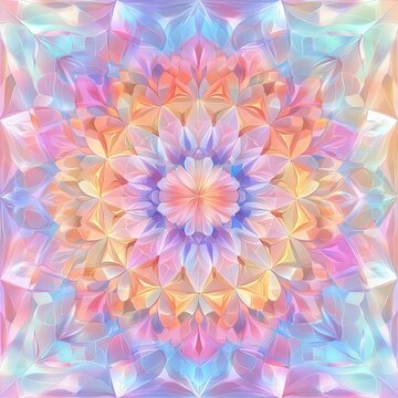Colorful Pastel Gradient Mandala: Abstract Geometric Floral Ornamental Pattern (Symmetry)