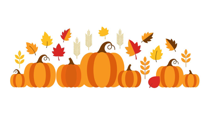 Autumn Harvest Pumpkins and Leaves - Fall Season Decorative Border