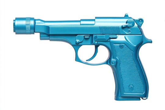 Blue Handgun Side View Closeup.