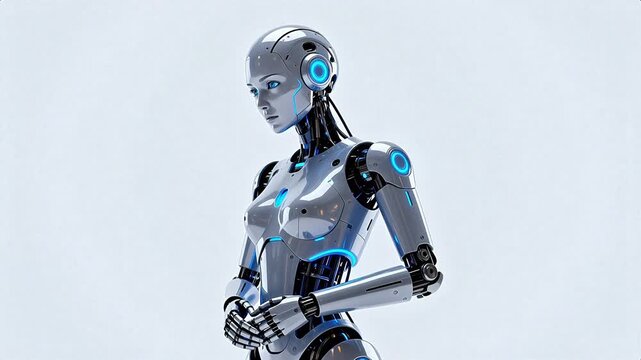 Futuristic female robot with blue lights
