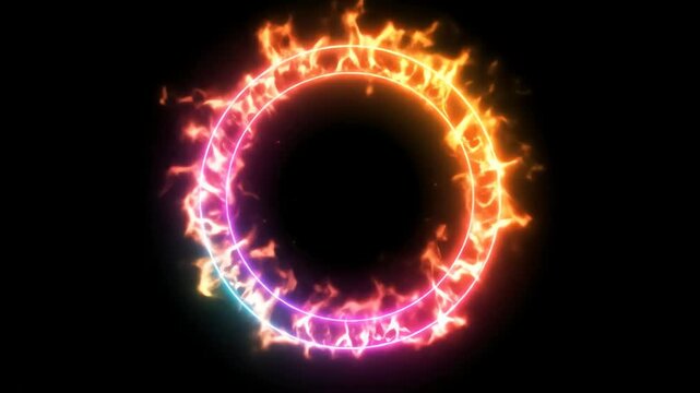 A vibrant ring of colorful lights displays motion in a circular pattern with sparks flying outward in all directions against a dark background with bright flashes.
